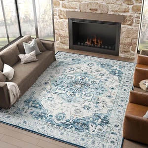 jinchan Area Rug 8x10 Washable Neutral Living Room Non-Slip Rug Vintage Grey - Picture 1 of 6