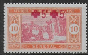 French Senegal stamps 1915 YV 70 DOUBLE Ovpt MLH VF / YV not listed / RED CROSS - Picture 1 of 1