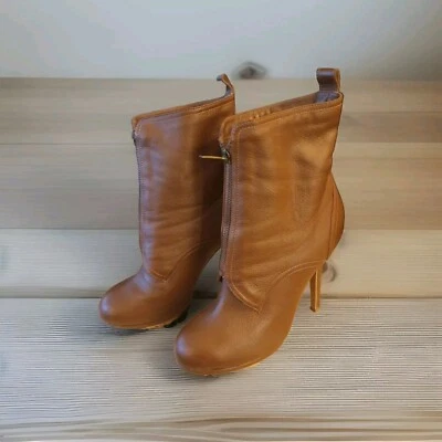 Colin Stewart Brown Leather High Heel Boots Size 7 Women's - Image 1 of 4