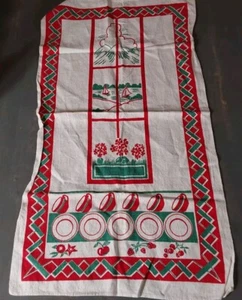 Vintage Kitchen Dish Hand Towel Bread Cover Red Window Scene Hanging Dishes - Picture 1 of 3