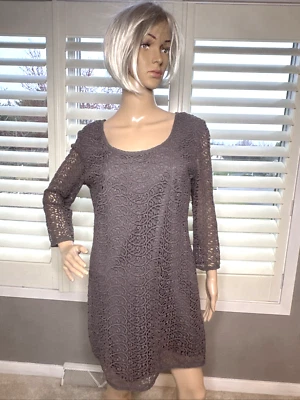 Garnet Hill SZ 10 Dress Scoop Neck Brown Lace Overlay Sheath Dress Size 10 - Image 1 of 4