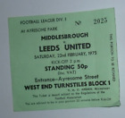 Middlesbrough vs Leeds @ Ayresome Park, 22.2.1975, Standing 50p Ticket Stub