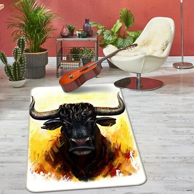 3D Black Bull C201 Animal Non Slip Rug Mat Round Elegant Carpet Zoe - Image 1 of 4