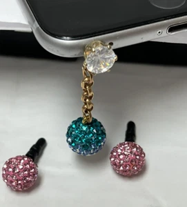 3 Mixed Crystal Rhinestone Dust Earphone Plug Cover Stopper Cell Phone 3.5mm - Picture 1 of 8