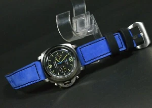 CORREA RELOJ 26 24 22 MM AZUL NEGRO PIEL NOBUCK FOREST APTA PANERAI ETC MA STRAP - Picture 1 of 12
