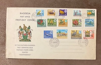 Rhodesia 1966 FDC SG359-372 Complete QEII Set independence very fine used - Image 1 of 2