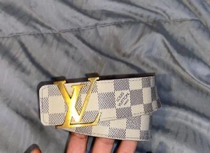 Louis Vuitton Logo Leather Monogram Damier Azur Belt Preowned - Picture 1 of 5