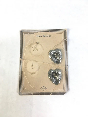 Vintage Art Deco style Metal Realistic Set 2 leaf Buttons on Paper board Cover