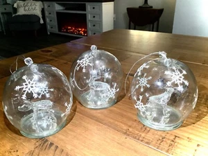 VINTAGE 3ER SET RENTIER ELCH MUNDGEBLASEN GLAS SCHNEEFLOCKE HÄNGENDE ORNAMENTE - Bild 1 von 21