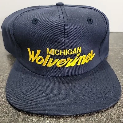 Vintage Michigan Wolverines Hat  Blue Sports Script Twins Enterprise - Image 1 of 4