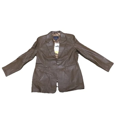Chaqueta de cuero Denim & Co para mujer grande marrón 100 % genuina forrada con botones nueva con etiquetas Foto 1 de 4