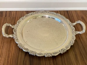 Vintage ONEIDA MADE IN AMERICA ARGENTO PLACCATO DU MAURIER VASSOIO TONDO 15" con MANICI - Foto 1 di 1