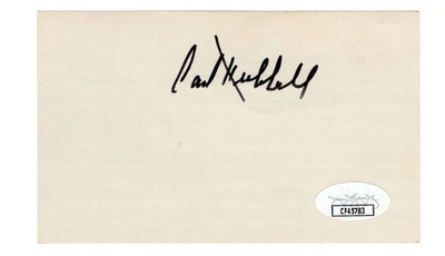Carl Hubbell Signed Autographed 3X5 Index Card Giants Hall of Famer JSA CF45783 - Image 1 of 2