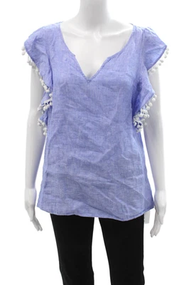 Женская блузка-туника Lilly Pulitzer синяя льняная с v-образным вырезом короткий рукав размер M - Изображение 1 из 4