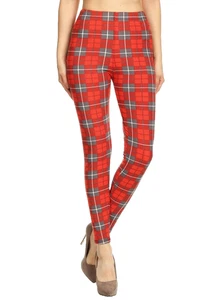 NWT Leggings Depot Red Gray Checkered Plaid Leggings OS - Picture 1 of 7