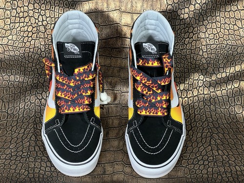 Scarpe da skateboard VANS SK8 Hi Top Flames da uomo taglia 9 0 nere nuove come nuove