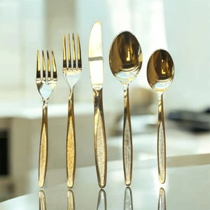 VTG Crown Japan Gold Electroplate Flatware Textured Handle 5 Piece Setting For 3 - Picture 1 of 11