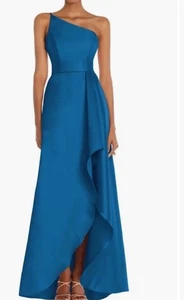 Alfred Sung One-Shoulder Satin Kleid Classic High Low Blau Neu Größe 20 R Neu mit Etikett - Bild 1 von 14