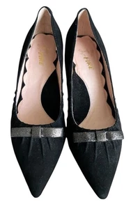 Miss L Fire Marilyn Pointed Toe Black Suede Kitten Heel 50s Sz 40 Hollywood Glam - Picture 1 of 23