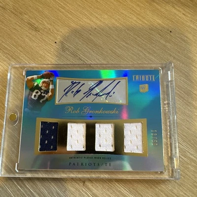 2010 Topps Tribute - Autographed Quad Relics Rob Gronkowski Blue /50 RpA - Image 1 of 2