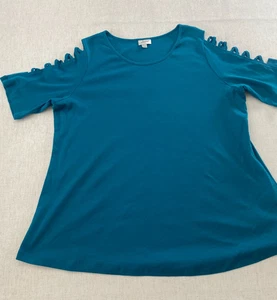 Avenue Top Damen 14/16 türkis Kurzarm Cutout Schulter U-Ausschnitt Freizeit Pullover - Bild 1 von 9