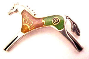 Native American Sterling Silver Horse Pin with Inlaid Gemstones - Picture 1 of 4