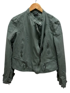 Joujou Army Green Moto Jacket L Zip Up Utility Style Women’s Lightweight Biker - Picture 1 of 8