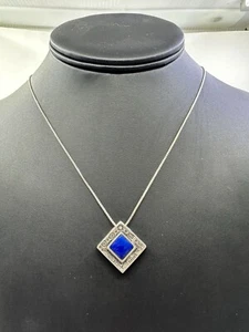 925 signierter Carolyn Pollack quadratischer Lapis/intarsierter Türkis Anhänger 18 Zoll - Bild 1 von 8