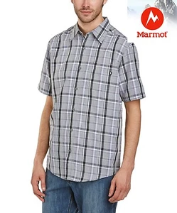 Marmot Men's Medium Newport Short Sleeve shirt in Cinder Gray plaid, NWT - Picture 1 of 8