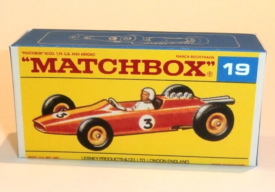 Matchbox Lesney  No 19 Lotus Racing Car Empty Repro F  Box - Image 1 of 1