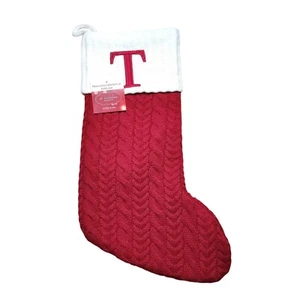 St. Nicholas Square 21 inch Red Letter T Monogram Knitted Christmas Stocking - Picture 1 of 4