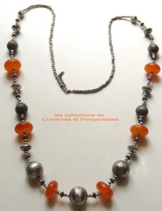 COLLIER SAUTOIR FANTAISIE FABRICATION ARTISANALE RESINE* - Picture 1 of 2