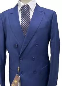 Traje Hombre Doble Pecho Azul Fresco Lana Made IN Italy T 46 48 50 52 54 56 58 - Imagen 1 de 9