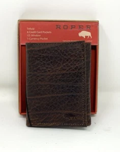 ROPER GENUINE AMERICAN BISON LEATHER TRIFOLD WALLET - Picture 1 of 2