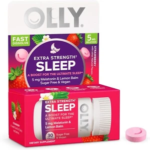 OLLY Extra Strength Sleep Fast Dissolve Tablet 5mg Melatonin Strawberry 30 Count - Picture 1 of 16