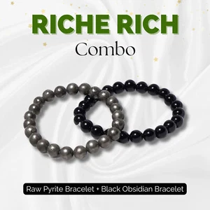 Rich Combo (Pyrite Bracelet + Black Obsidian Bracelet) for Unisex - Picture 1 of 9
