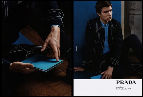 Annuncio Ansel Elgort 2 pg clipping 2015 per Prada