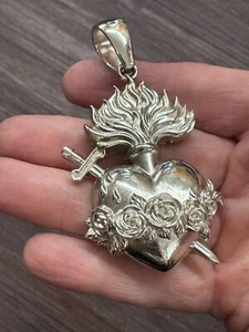 Medaglione Bidone Urna Cenere Cuore Immacolato di Maria 50gr 2,24" Argento Sterling 925 - Foto 1 di 8