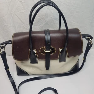 GORGEOUS Dooney & Bourke Elisa TAN / Dark BROWN leather Satchel/shoulder bag - Picture 1 of 11