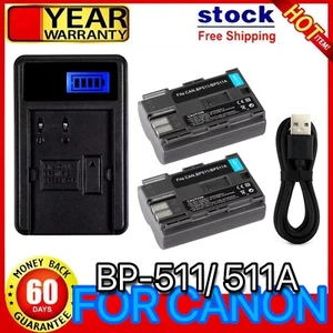 2xBattery +LCD Charger For Canon EOS 10D 20D 30D 40D 50D 5D D30 D60 300D BP-511a - Picture 1 of 5