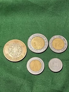 MEXICO  10 5 2 1 .50 PESOS 5 PCS COIN SET  CIRCULATED FREE SHIP FROM USA - Picture 1 of 4