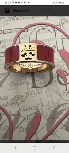 TORY BURCH KIRA ANELLO CON NASTRO ORO E SMALTATO TAGLIA 6