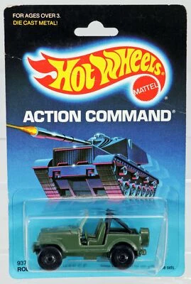 Hot Wheels Roll Patrol Jeep CJ Action Command Series - 9375 NRFP 1986 Olive 1:64 - Image 1 of 4