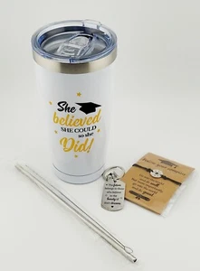 Vaso de graduación... "¡ELLA CREÍA QUE PODÍA, ASÍ QUE LO HIZO!" LLAVERO INSPIRACIÓN - Imagen 1 de 4