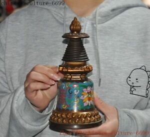 8" Tibet Buddhism temples Bronze Cloisonne pray Stupa statue