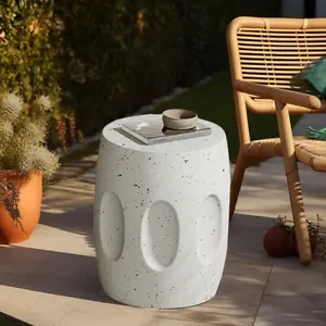 Barrel Off-white Concrete Side Table Coffee Table Garden Stool fr Outdoor Indoor - Picture 1 of 12