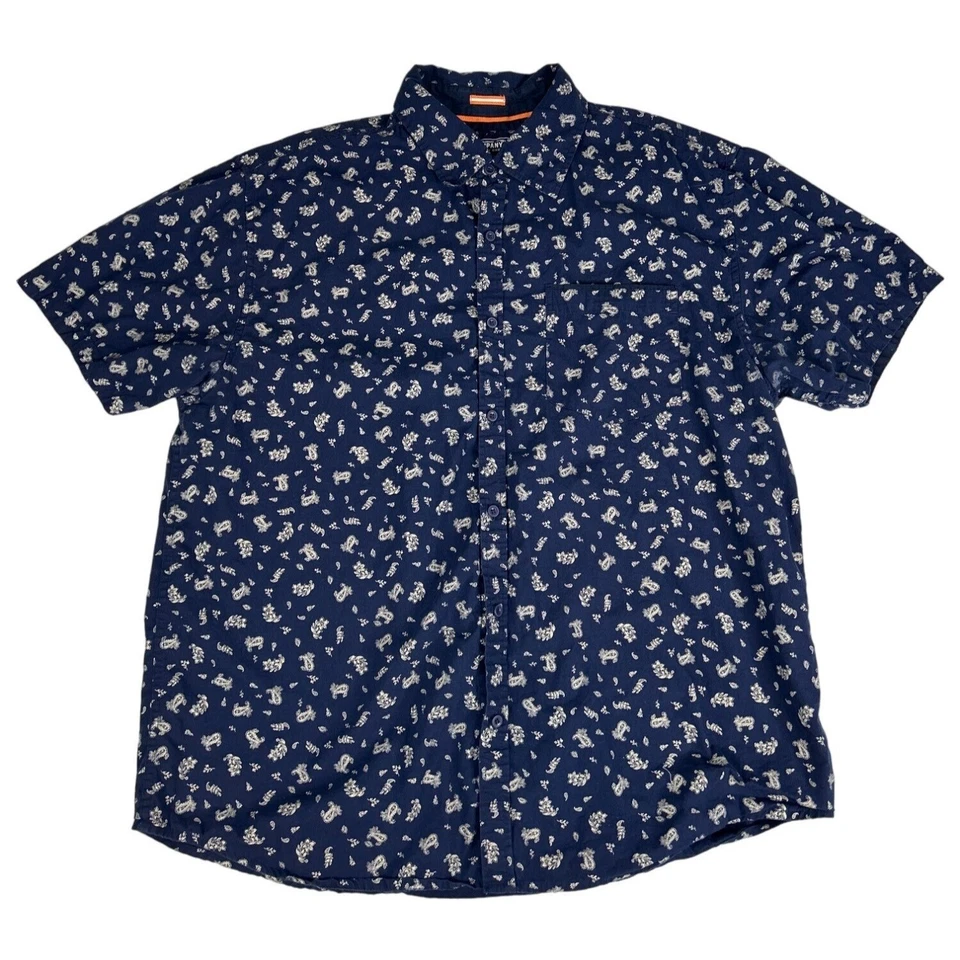 Company 81 2XL Men's Button Down Short Sleeve Paisley Blue White 100% Cotton - Image 1 of 4