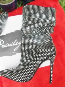 Privileged BOOTS rhinestone studded black vegan suede stiletto uk5.5 us7.5 bnib - Picture 1 of 6