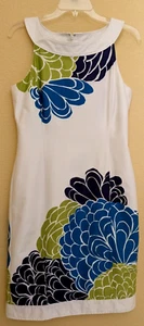 Jones New York Womens Sz 8 Cotton/Poly Lined Sheath Midi Dress Floral White Blue - Picture 1 of 14