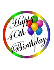 40th Happy Birthday 7.5 PREMIUM Edible RICE CARD Cake Topper D1